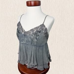 Abercrombie & Fitch Gray Velvet Lace Cami Top Sz‎ M Layered Hem Y2K Fairy Grunge